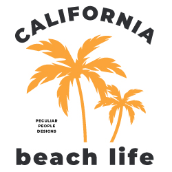 a design template with palm trees and editable text that says "California beach life"